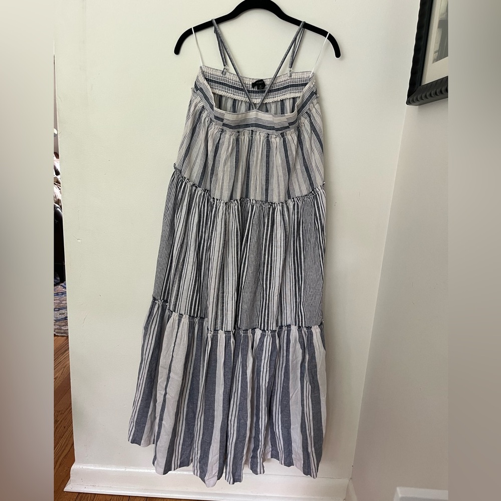 J. Crew Blue & White Striped Linen Sleeveless Midi Dress Medium Style# AO999 NWT